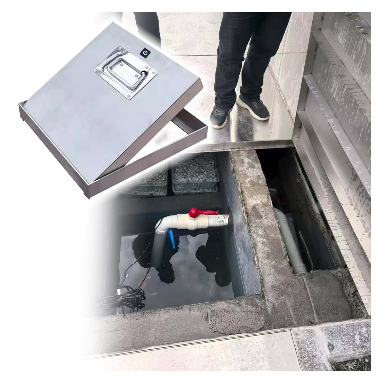 Porte d'accès espace rampant verrouillable pour sécuriser une trappe de sol en béton