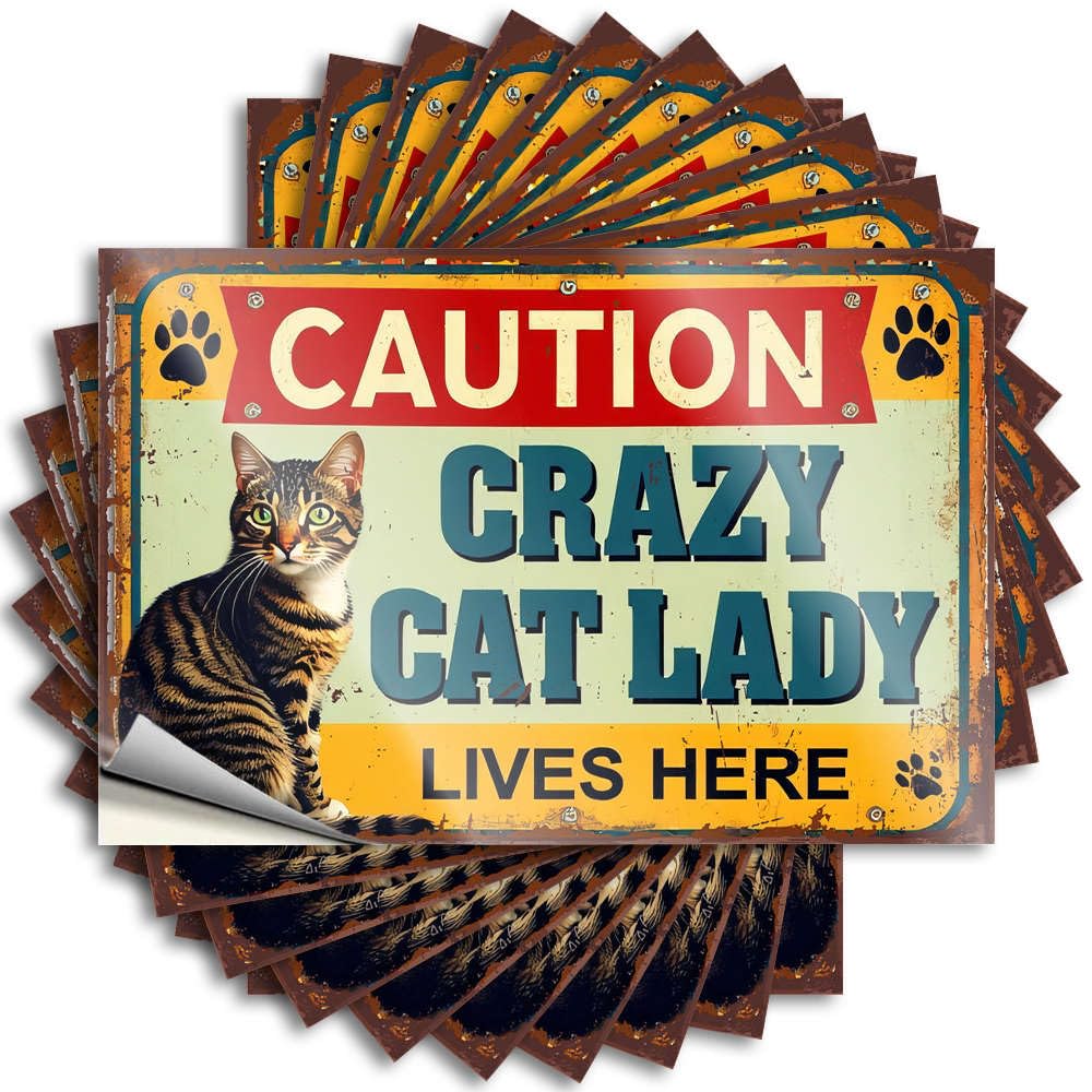Fzfn Colour Holiday Hard Quote | Caution: Crazy Cat Lady Lives Here Punk Durable Vinyl Sticker Easy Apply For Microfiber(6X9cm)