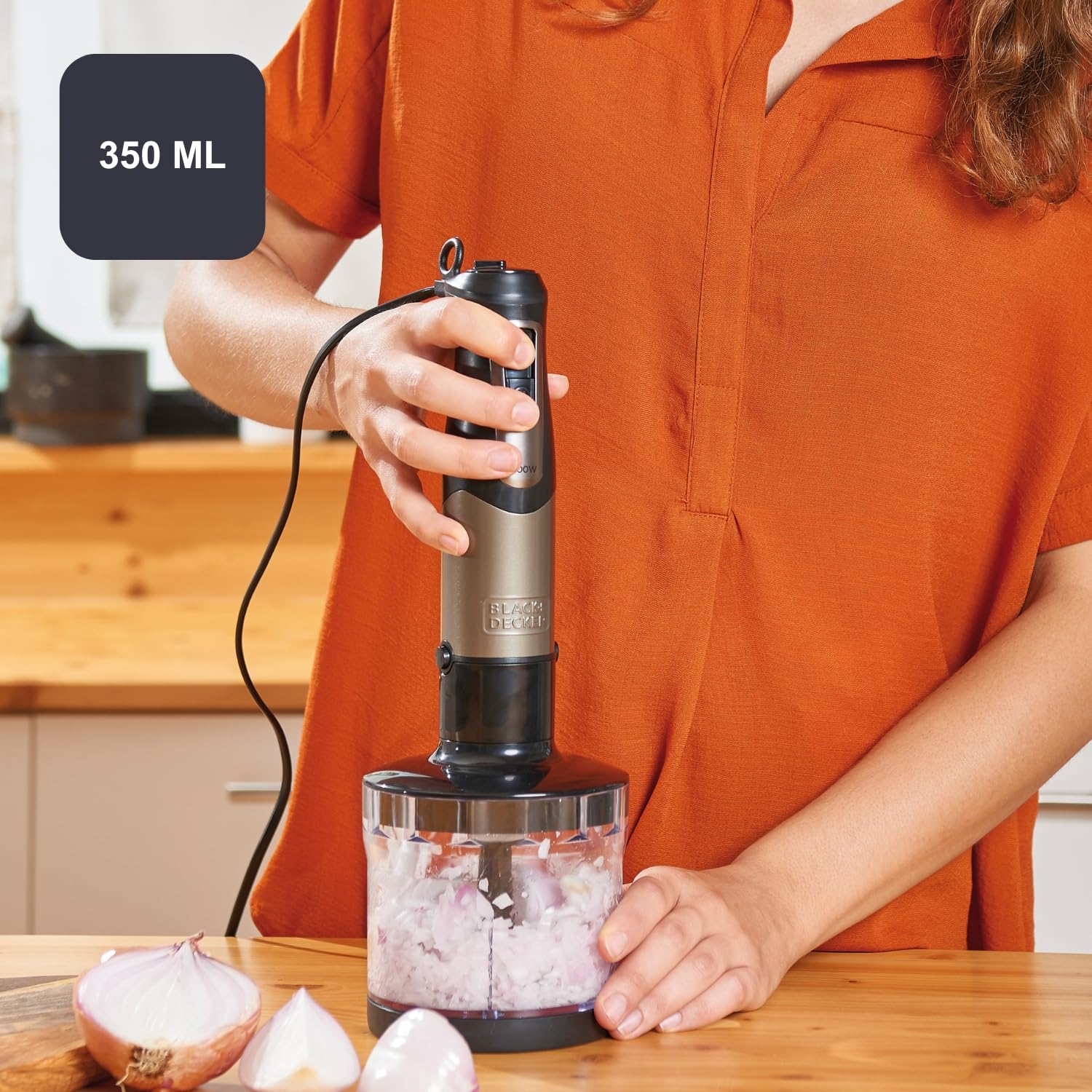 BLACK+DECKER - Frullatore a Immersione 1000W | 20 velocità + TURBO | Lame in acciaio inossidabile smontabili | Tritaghiaccio | Impugnatura ergonomica | set completo di accessori intercambiabili