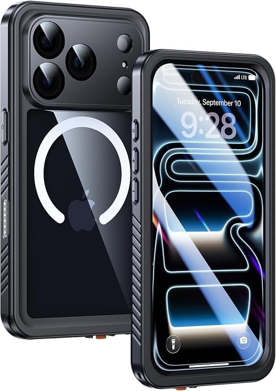Lanhiem Magnetic for iPhone 17 Pro Case Waterproof, Built in Screen Protector & Camera Protection, [Compatible with MagSafe] Full Body Dustproof Heavy Duty Rugged Phone Case 6.3'' Black/Clear