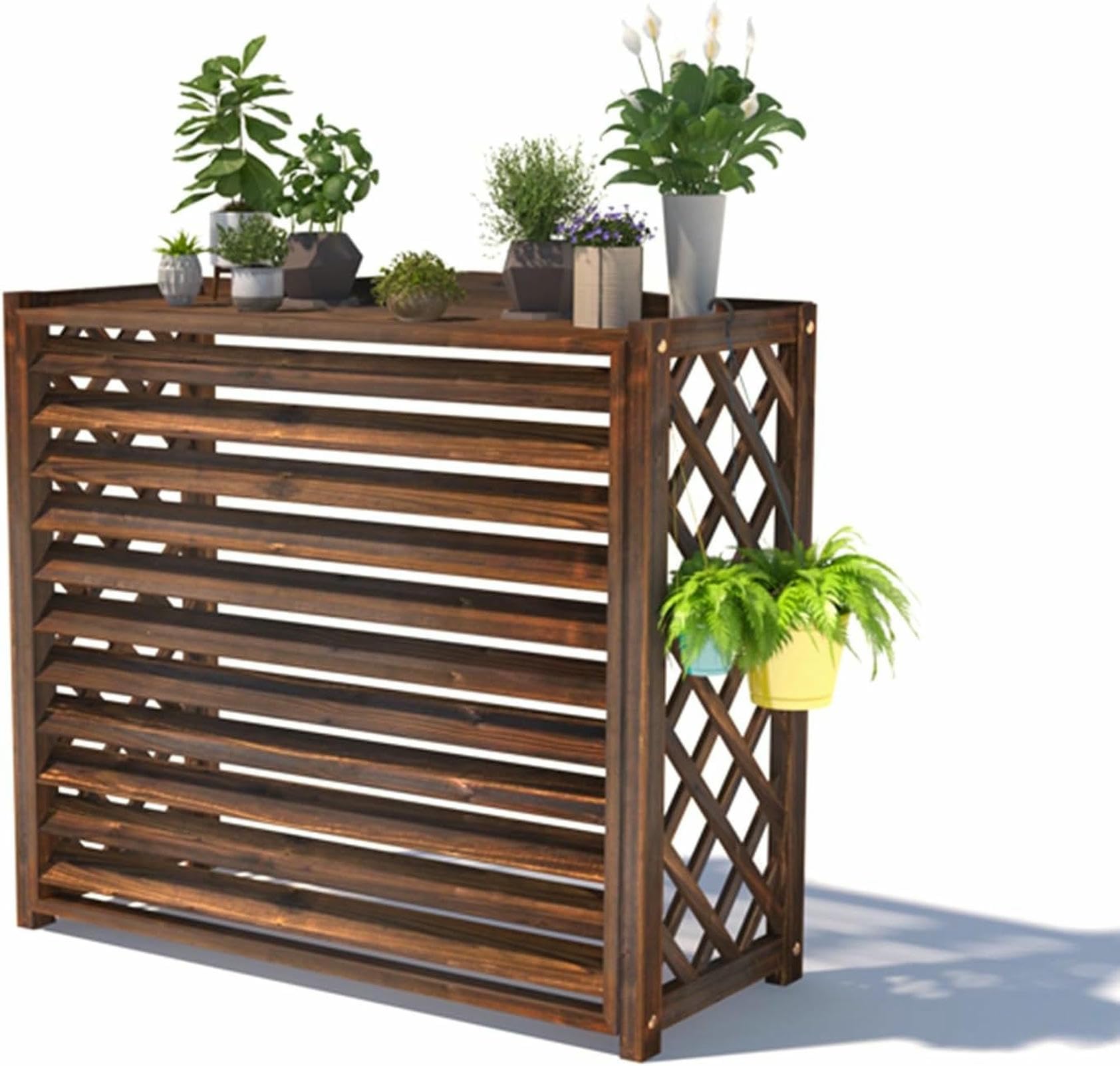 Clôture de jardin en bois massif et cache décoratif pour climatiseur extérieur