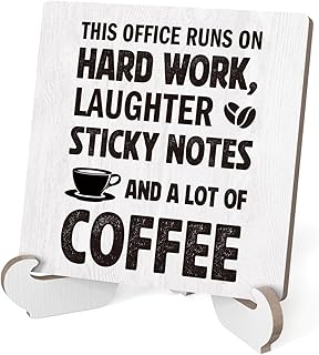 This Office Runs on Hard Work Wood Plaque Sign with Stand Funny Office Desk Decor Boss Day Gifts for Coworkers Appreciatio...