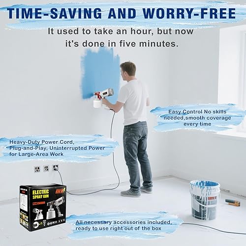 Miniatura 4 de Pulverizador de pintura, pulverizador de pintura eléctrico de 47.3 fl oz con 4 boquillas y 3 patrones, pistola de pulverización HVLP ultraligera con