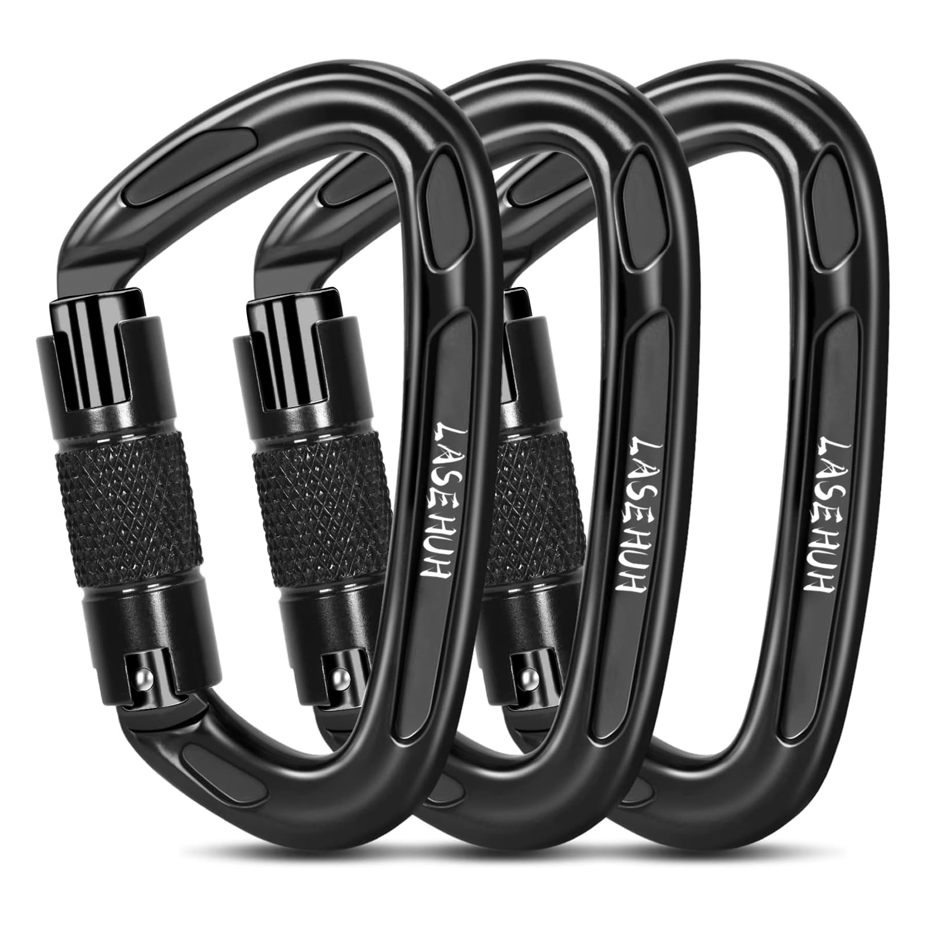 Lasehuh UIAA Certified 25KN Auto Locking Climbing Carabiner Clips, D Shaped, Twist Lock, and Heavy Duty Carabiners for Rock Climbing, Rappelling,3.93