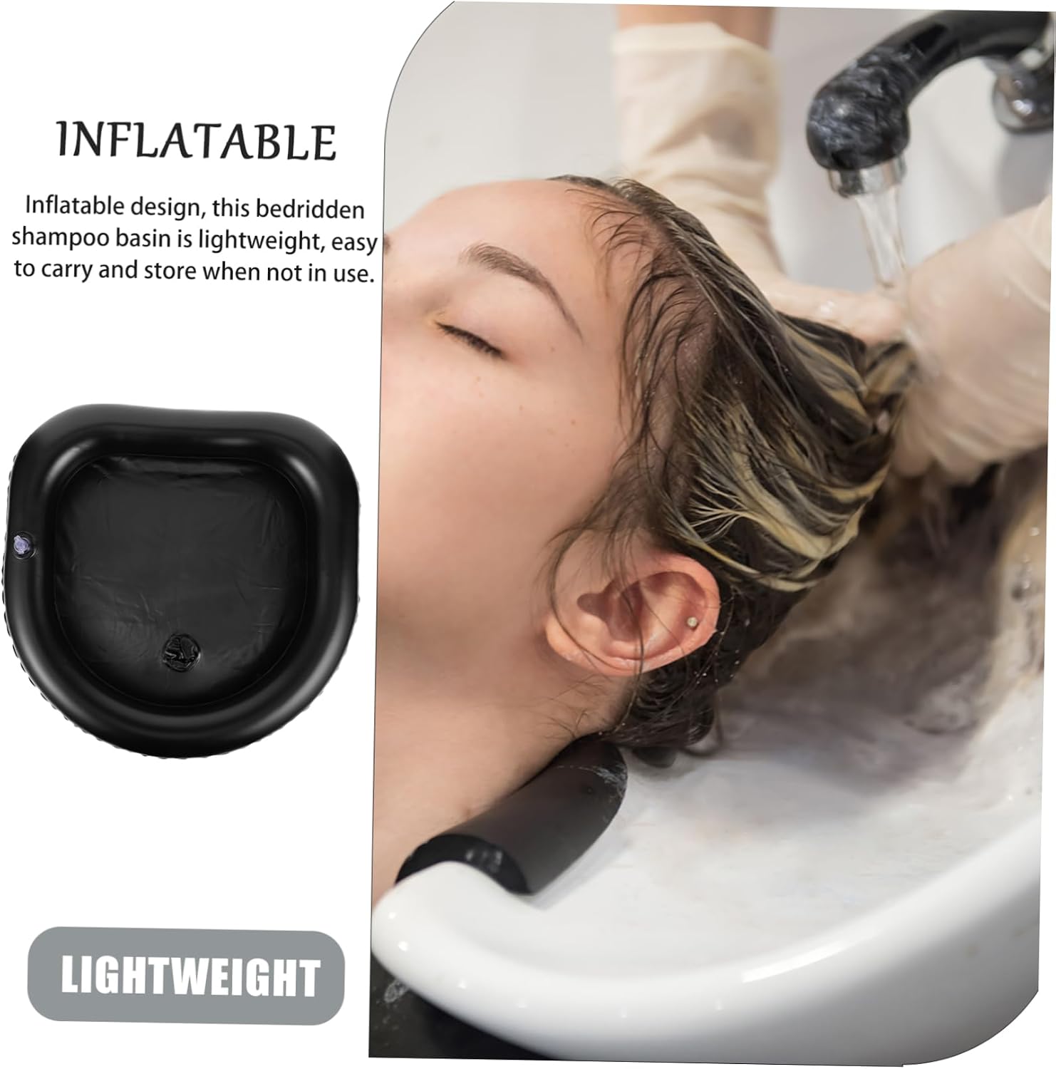 Portable Wash Basin Shampoo Tray for Bedridden Hair Care, Black