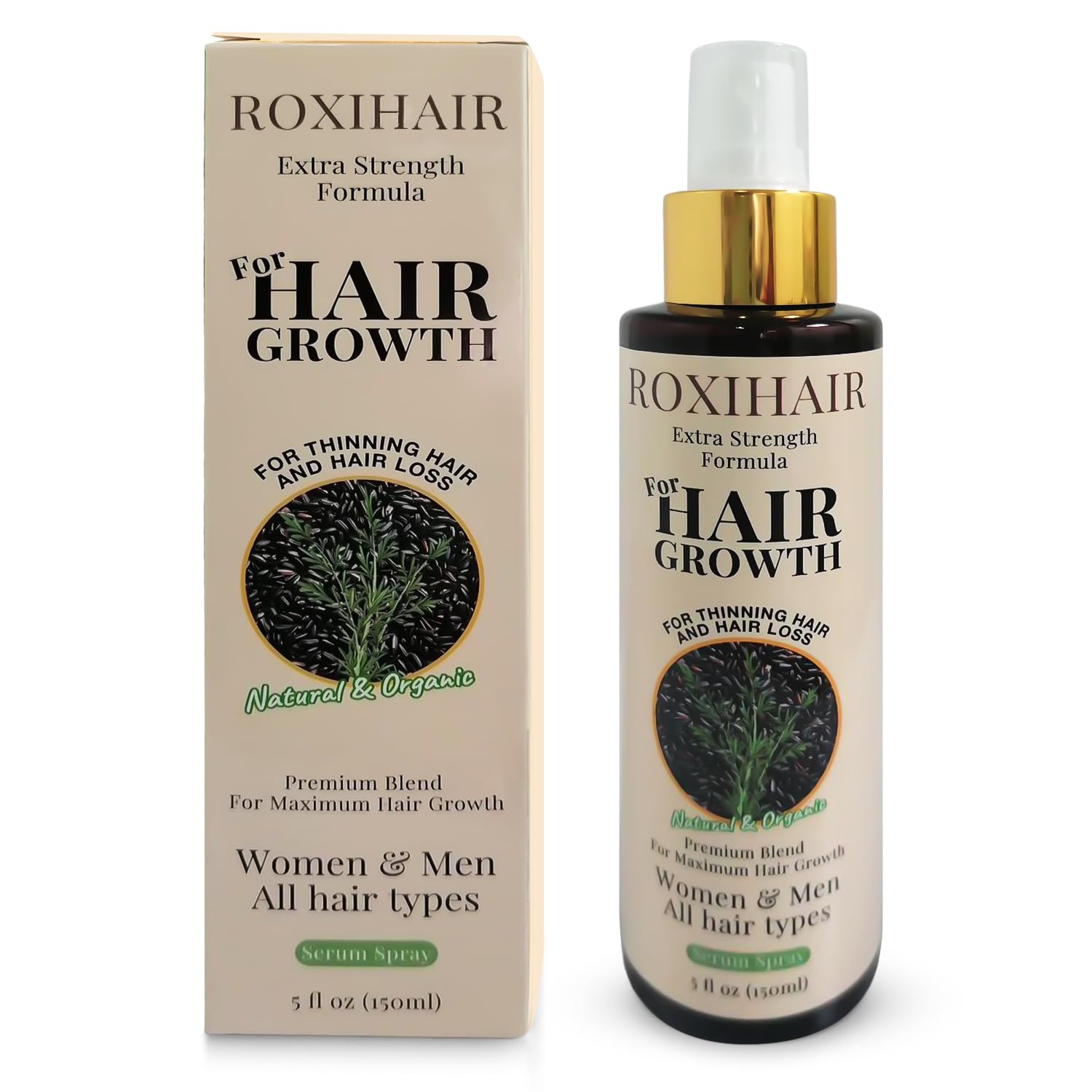 ROXIHAIR Hair Thickening Serum Spray - 150 ml Hair Growth Spray for Men & Women, Hair Thickening Spray with Extra Strength Formula for Fast Noticeable Results, Organic Hair Growth Products