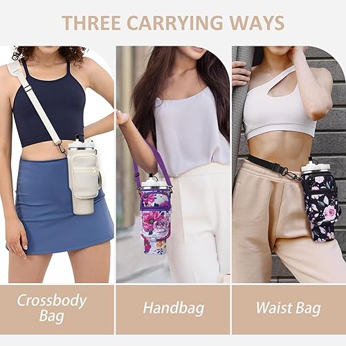 Miniatura 3 de Bolsa de transporte para botella de agua con correa para vaso Stanley de 4030 onzas, funda aislante de neopreno con bolsillo para teléfono y funda