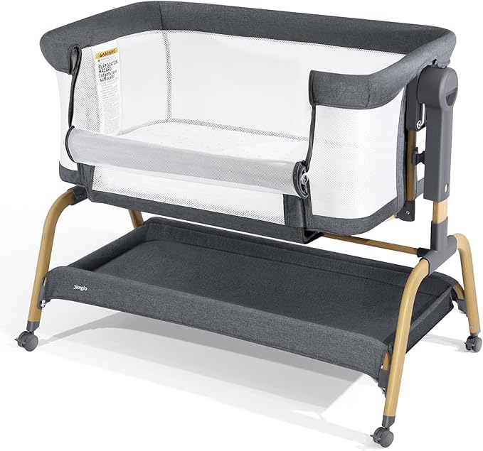 Jimglo 3-in-1 Baby Bassinet – Bedside Sleeper & Rocking Bassinet with Wheels, Adjustable Height & Comfortable Mattress for Newborns
