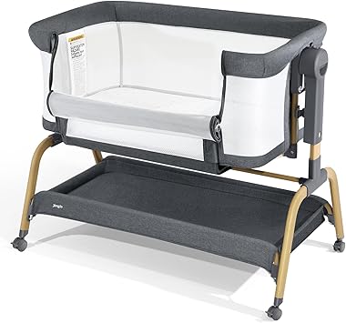 Jimglo 3 في 1 Baby Bassinet، Besside Bassinet للطفل، Rocking Bassinet مع مرتبة وعجلات مريحة، سرير محمول سهل الطي سهل الطي قابل للتعديل 6 للمواليد الجدد