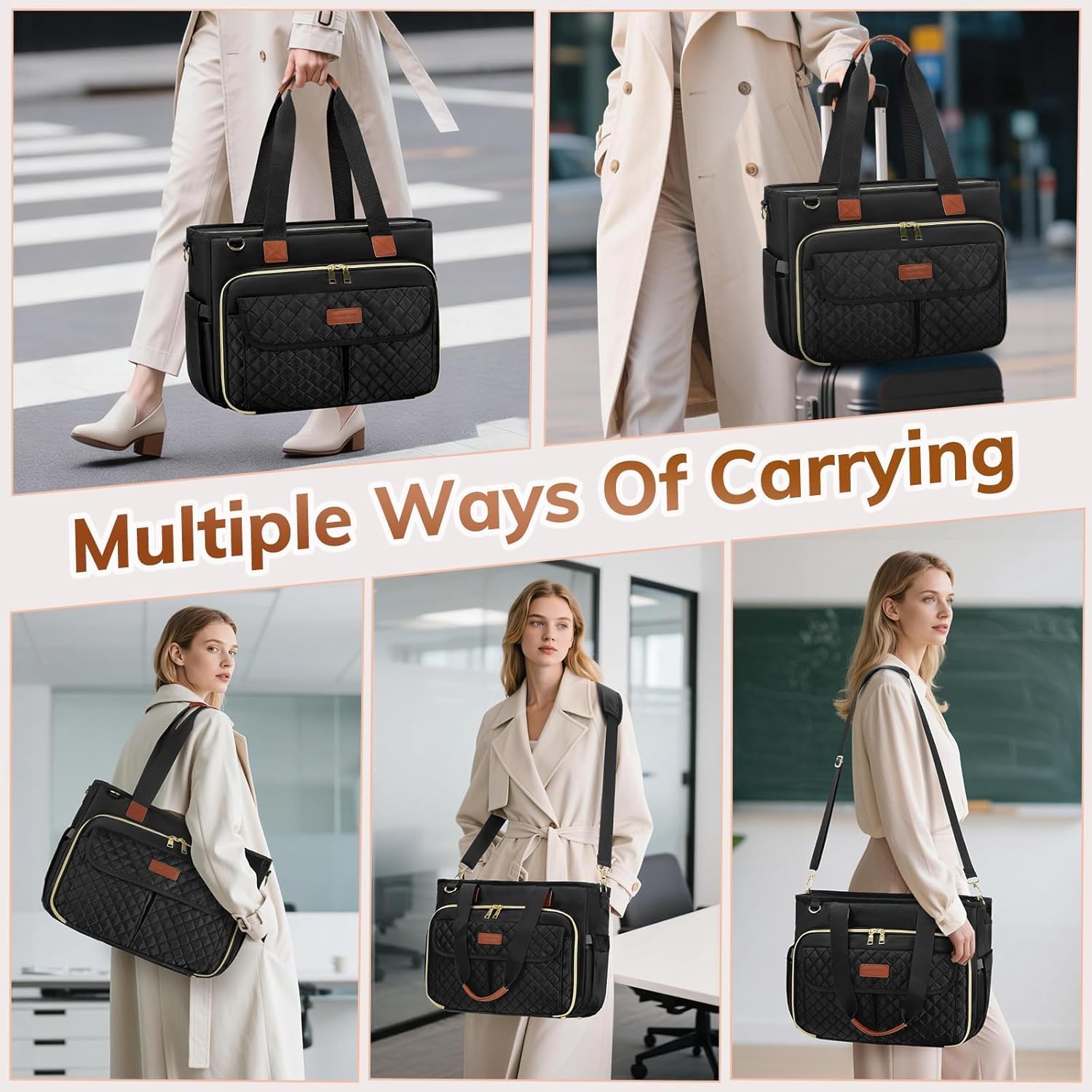 RAINSMORE Teacher Tote Bag for Women Work Bags 15.6 Inch Laptop Tote Bag with Large Cup Holder Nurse Bag Computer Handbag - Image 5