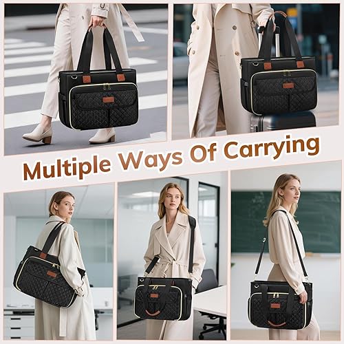 Miniatura 5 de RAINSMORE Teacher Tote Bag for Women Work Bags 15.6 Inch Laptop Tote Bag with Large Cup Holder Nurse Bag Computer Handbag