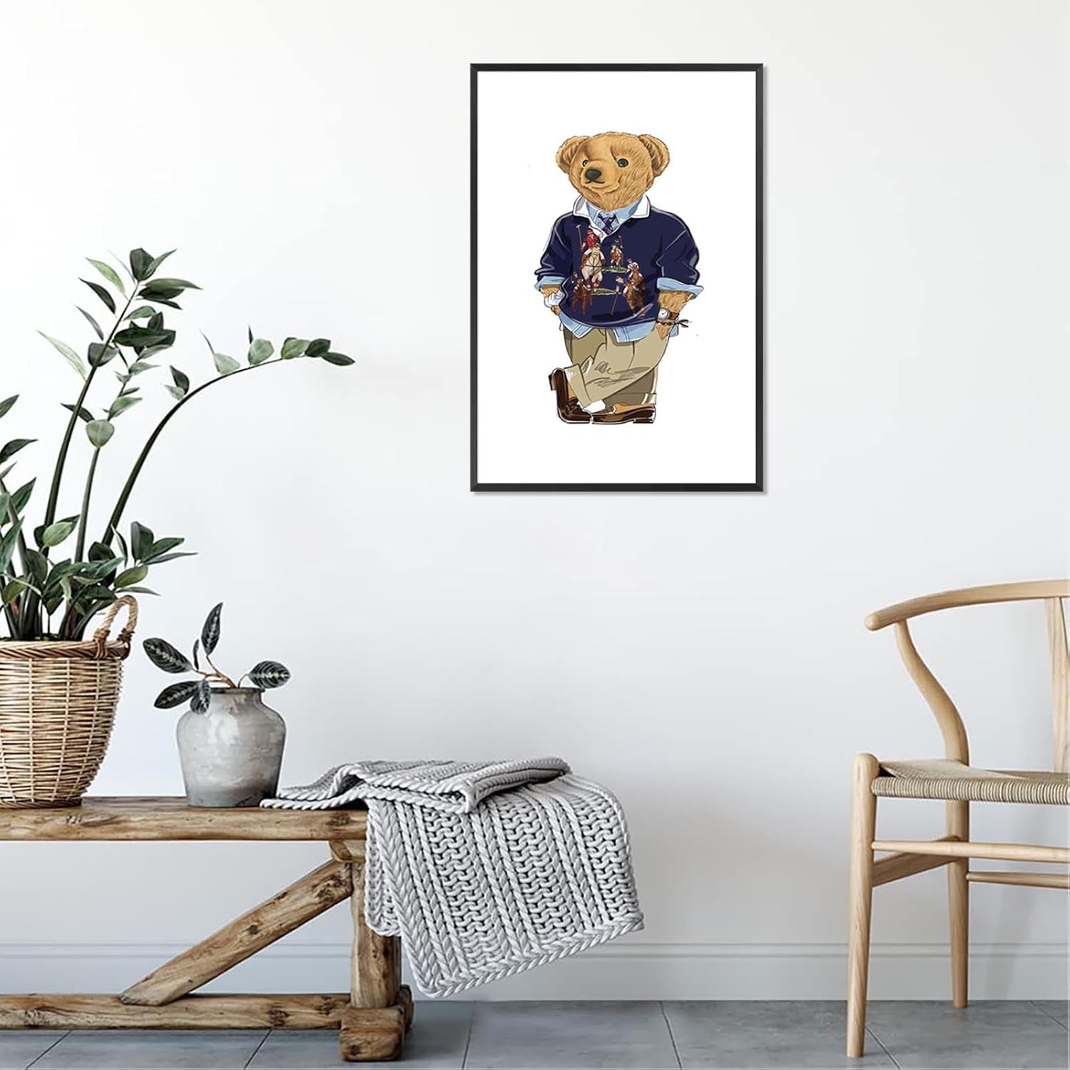 Funny Teddy Bear Canvas Wall Art Trendy Bear In A Polo Shirt Poster Minimalist Animal Magazine Pictures Prints Painting For Home Bedroom Dorm Apartment Wall Decor 16x24in Framed - Image 3