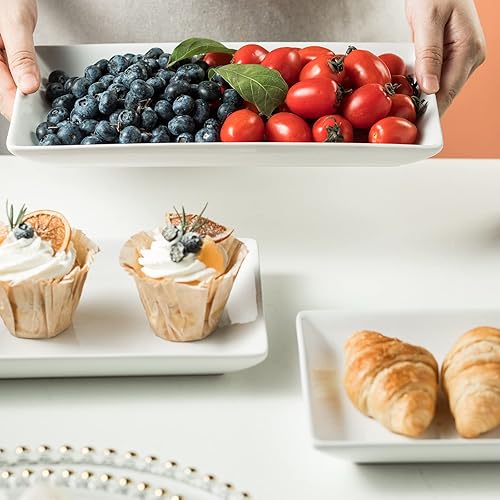 Miniatura 5 de Gomakren Bandejas de 3 niveles para servir de porcelana de 12 pulgadas, platos blancos para servir aperitivos, aperitivos, tazas de frutas,