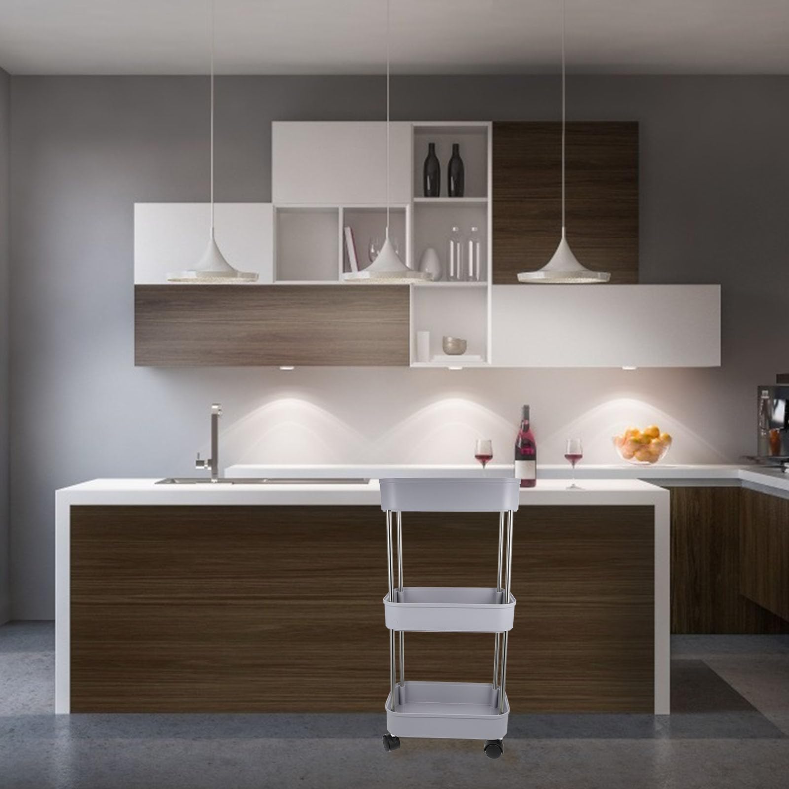 Scaffale da Cucina Multifunzione in Plastica Leggero e Stabile Design Multistrato, Carrello Mobile per Organizzare Utensili e Bottiglie in Soggiorno o Camera