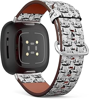 CJBROES Replacement Leather Watch Band, Compatible with Fitbit Versa 3 and Fitbit Sense of Wristband Bracelet Accessory - People Under Umbrella