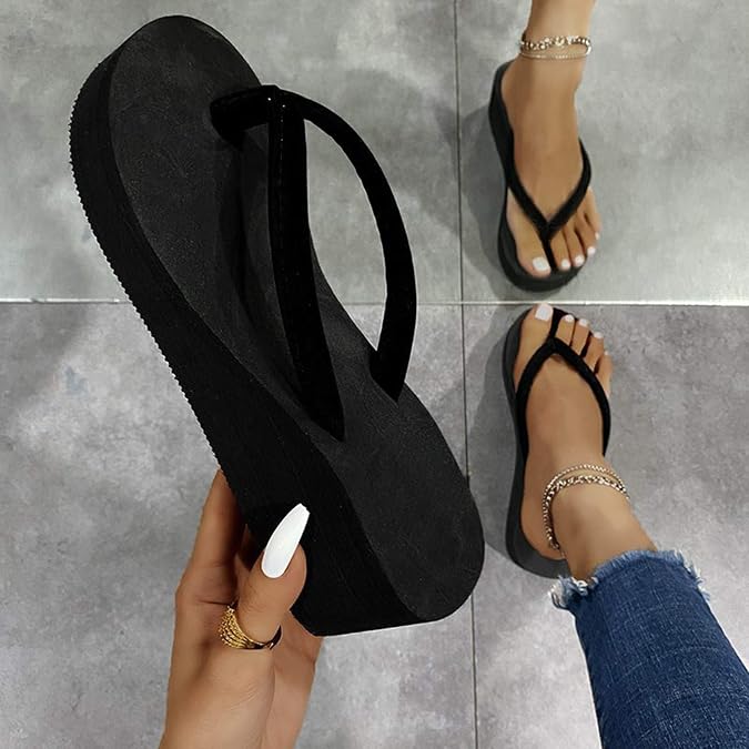 Women's Platform Flip Flops Lightweight Comfortable Soft Cushion Wedge Flip Flops Dressy & Casual Summer Beach Walking Thong Sandals Slides Indoor Outdoor Travel