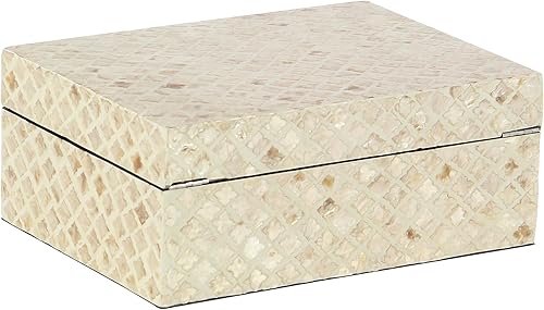 Miniatura 2 de Deco 79 Caja decorativa hecha a mano con concha de nácar con tapa con bisagras, juego de 2 cajas de almacenamiento de 12 pulgadas, 8 pulgadas de
