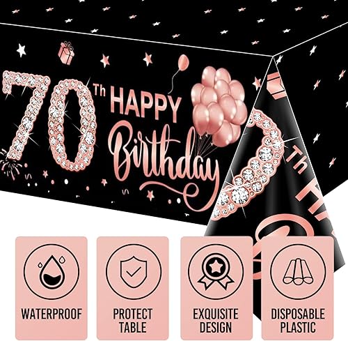 Miniatura 10 de Paquete de 3 manteles de oro rosa Happy Thirty – Suministros para fiesta de cumpleaños 30, decoración de mantel rectangular desechable de plástico