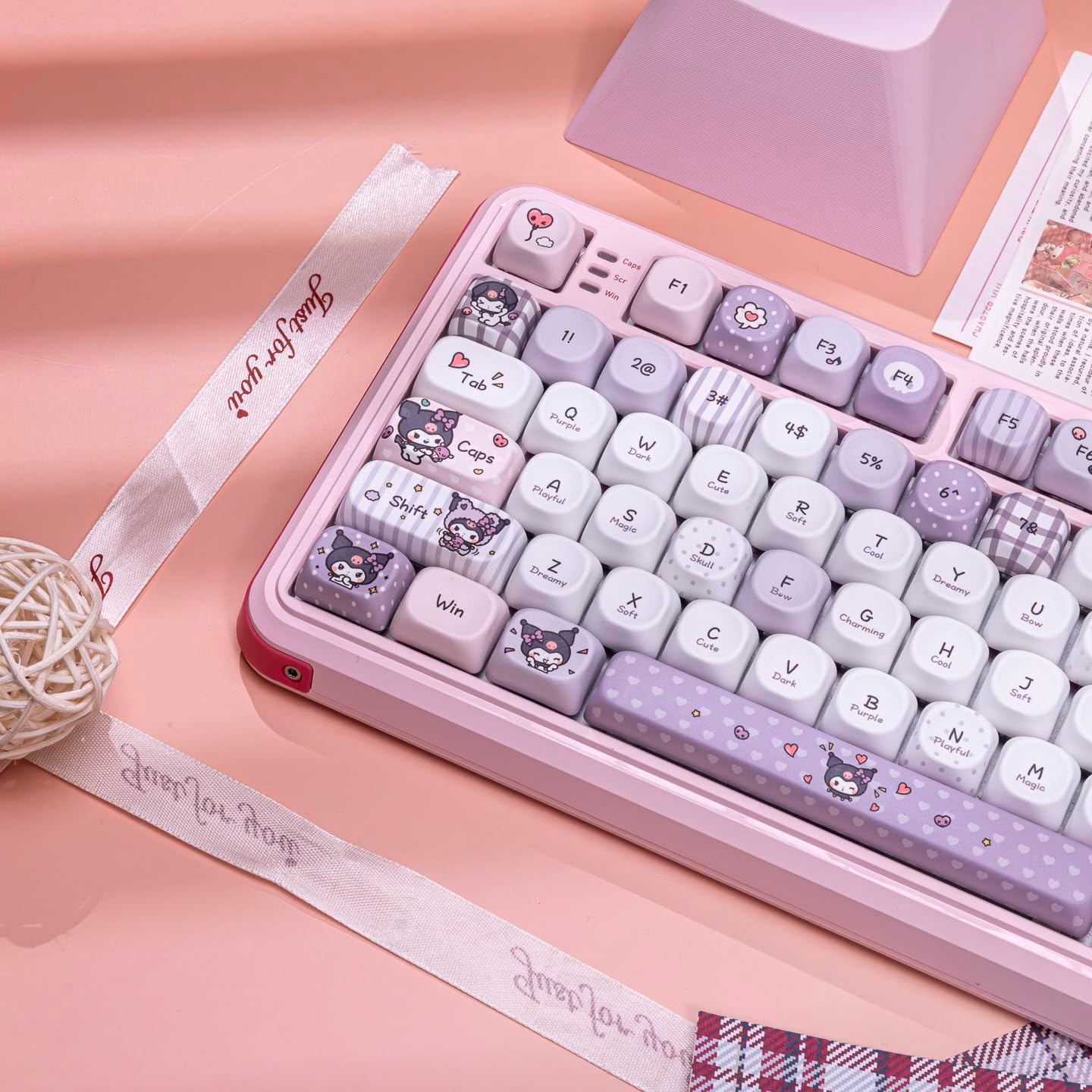 132-Key PBT Purple Cat Anime Theme Keycaps