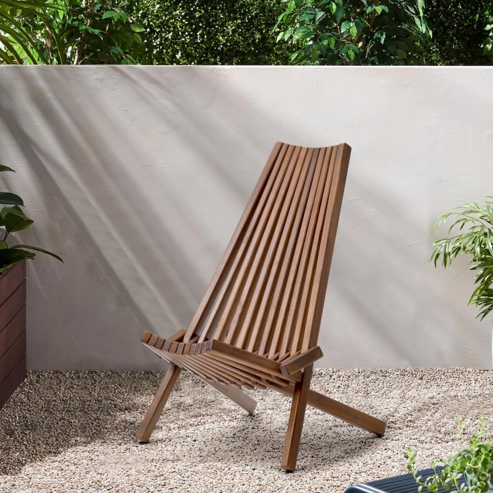 Folding Wood Chair with Solid Hardwood Frame for Backyard Patio and Indoor Use