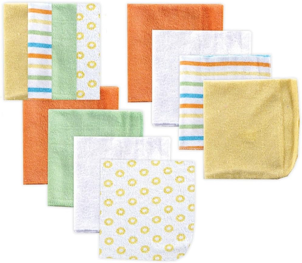 Unisex Baby Cotton Rich Washcloths, Yellow Stripe, One Size