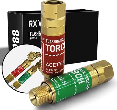 RX WELD Oxygen Acetylene Torch Flashback Arrestors Set, Torch End - Standard "B" 9/16-18UNF Threads Size