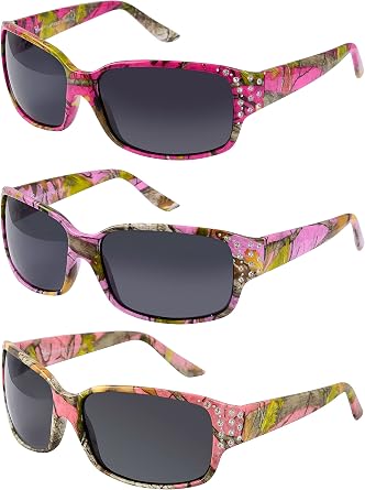 Hornz Polarized Hot Pink Camo Sunglasses for Women - Diamante - Free Matching Microfiber Pouch