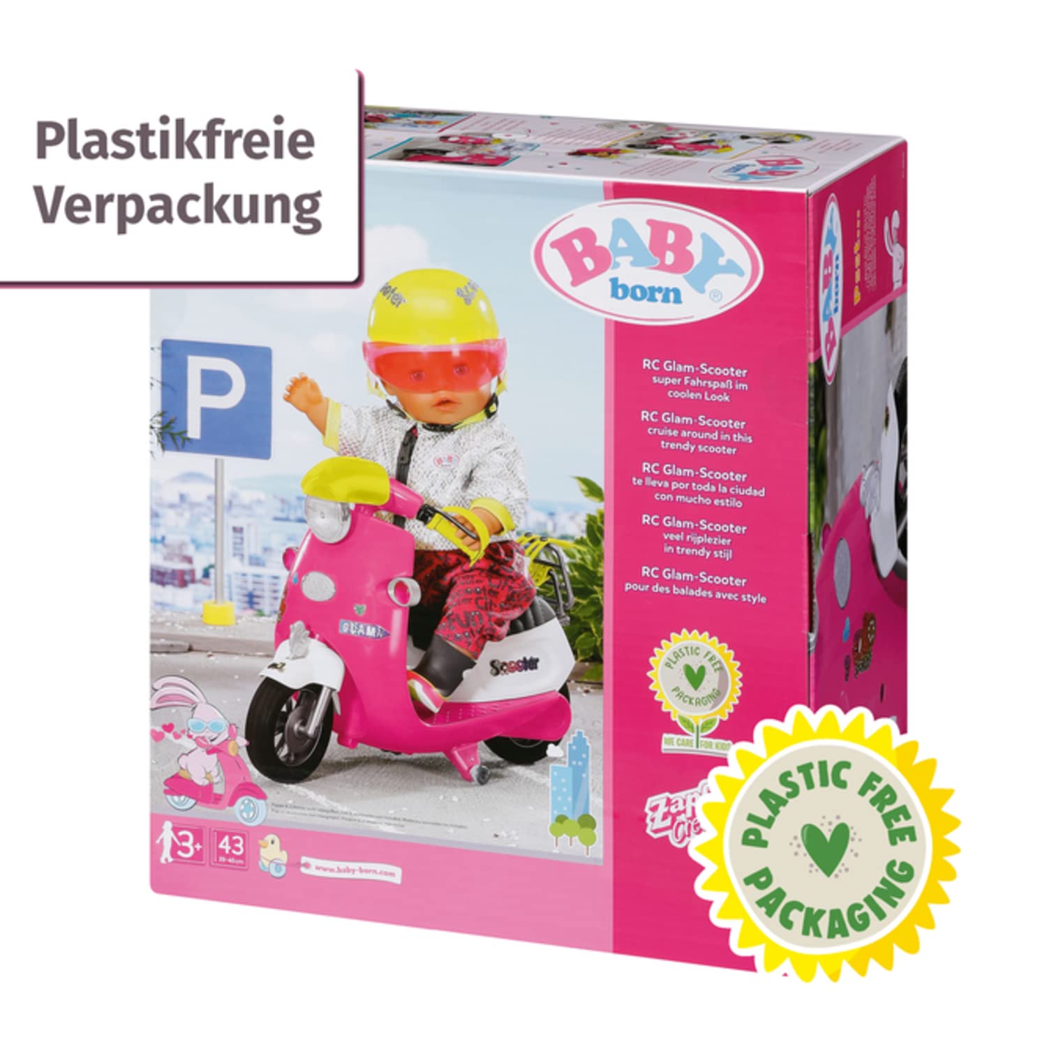 BABY born City RC Glam-Scooter, ferngesteuerter Roller für Puppen mit Lichtfunktion, 830192 Zapf Creation, Rosa