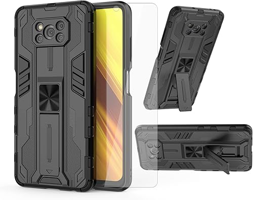 Asuwish Funda de teléfono para Xiaomi Poco X3 ProPocoX3 NFCPoco X3 con protector de pantalla de vidrio templado y soporte delgado accesorios móviles