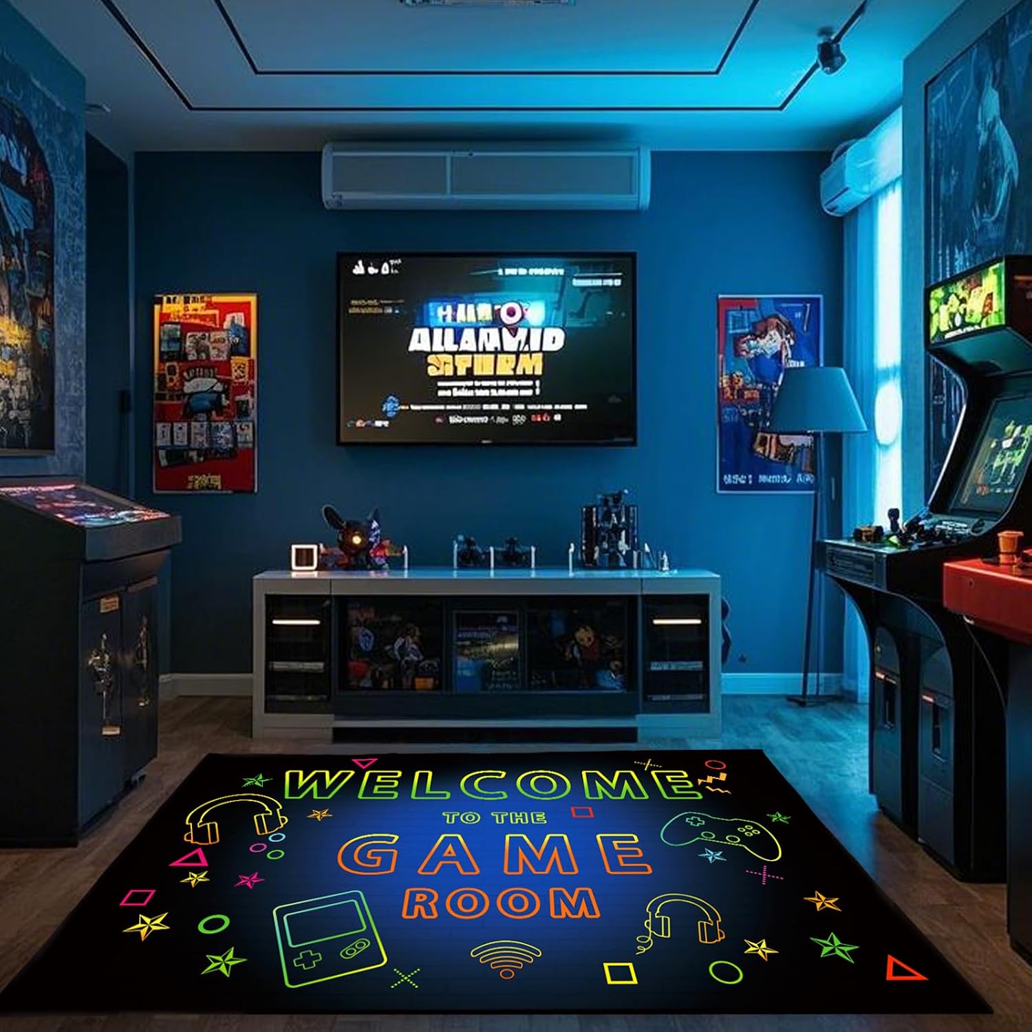 Gamer Rug for Game Room Decor, Cool Games Themed Gaming Rugs for Kids Boys Teens Player Room Bedroom Living Room Decor 3'x5', Welcome to the Game Room Playroom Floor Mat Accessories Decor