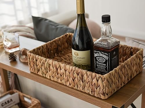 Miniatura 5 de StorageWorks Bandeja grande de jacinto de agua para baño, cesta de almacenamiento de mimbre para estantes, cestas de jacinto natural tejidas a mano