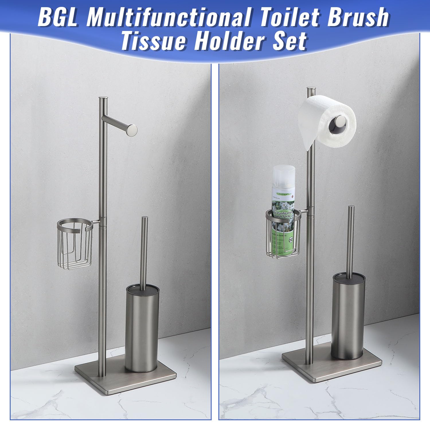 BGL Stainless Steel Toilet Paper Holder with Toilet brush,Brush Nickel Color Heavy Base, Including Basket for Toilet Using - Image 4