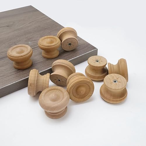 Miniatura 7 de Bitray 10 pomos de gabinete sin terminar perillas de madera natural para cajones