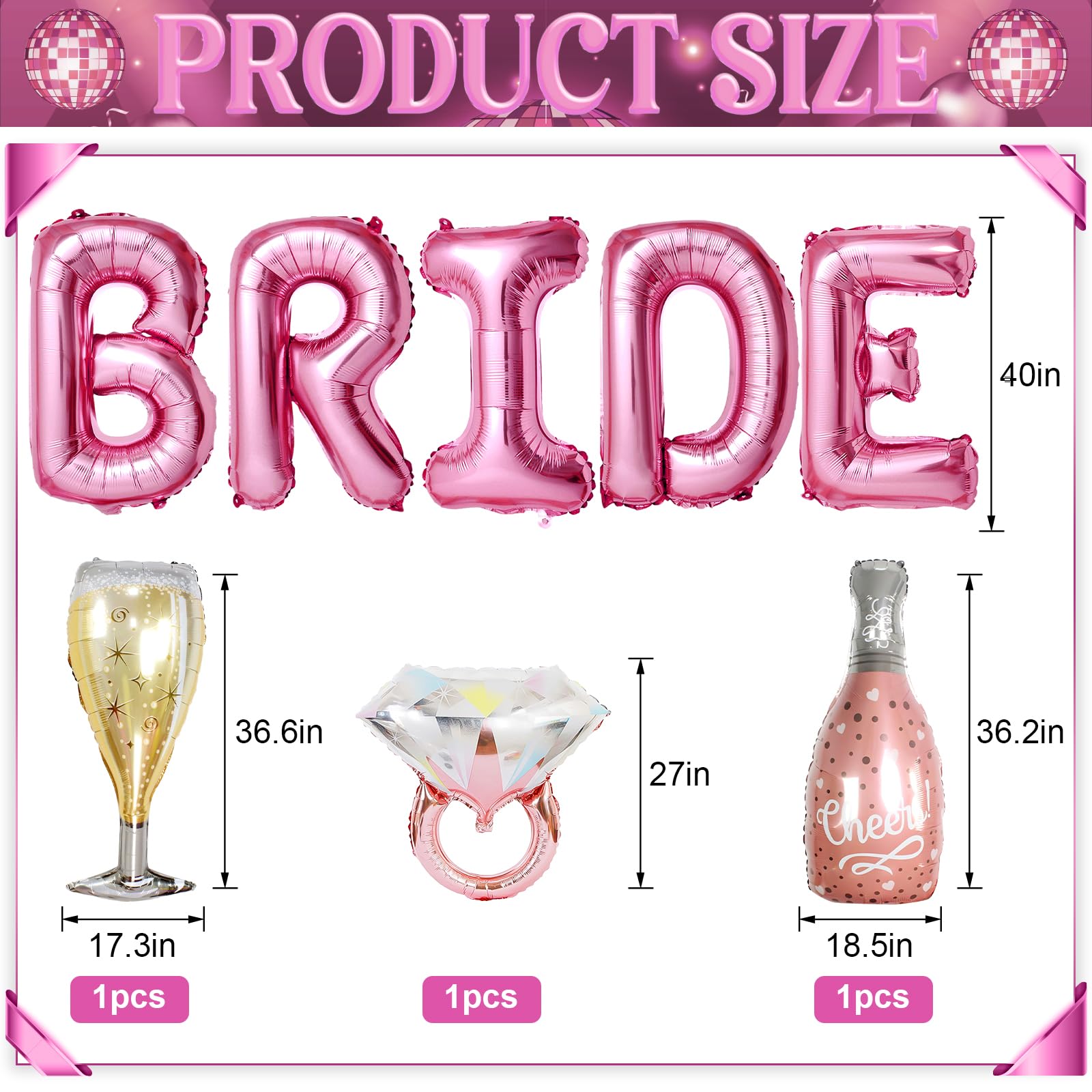 40inch Bride Balloons Pink Letters Banner - Image 2