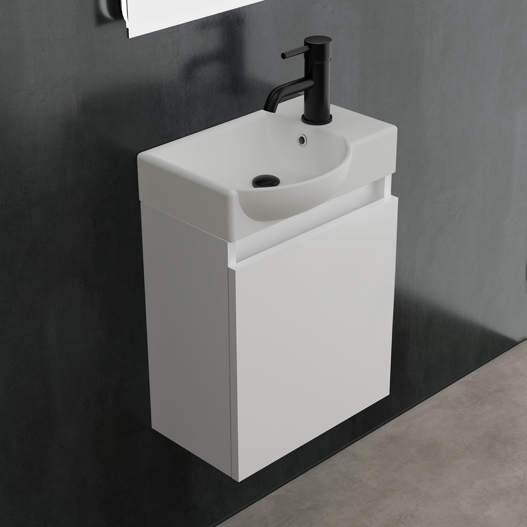 Alpenberger Waschbeckenunterschrank Klein Gäste WC | Waschbecken mit Unterschrank 45 cm Breit | Kleiner Schrank Weiß | Waschtisch Badezimmer Set Möbel
