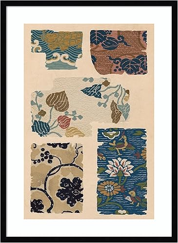 Amanti Art Framed Wall Art Print 33x24 Japanese Textile Design VIII by Ema Seizan, Abstract Wall Art, Vintage Decor, Large Poster Painting Artwork