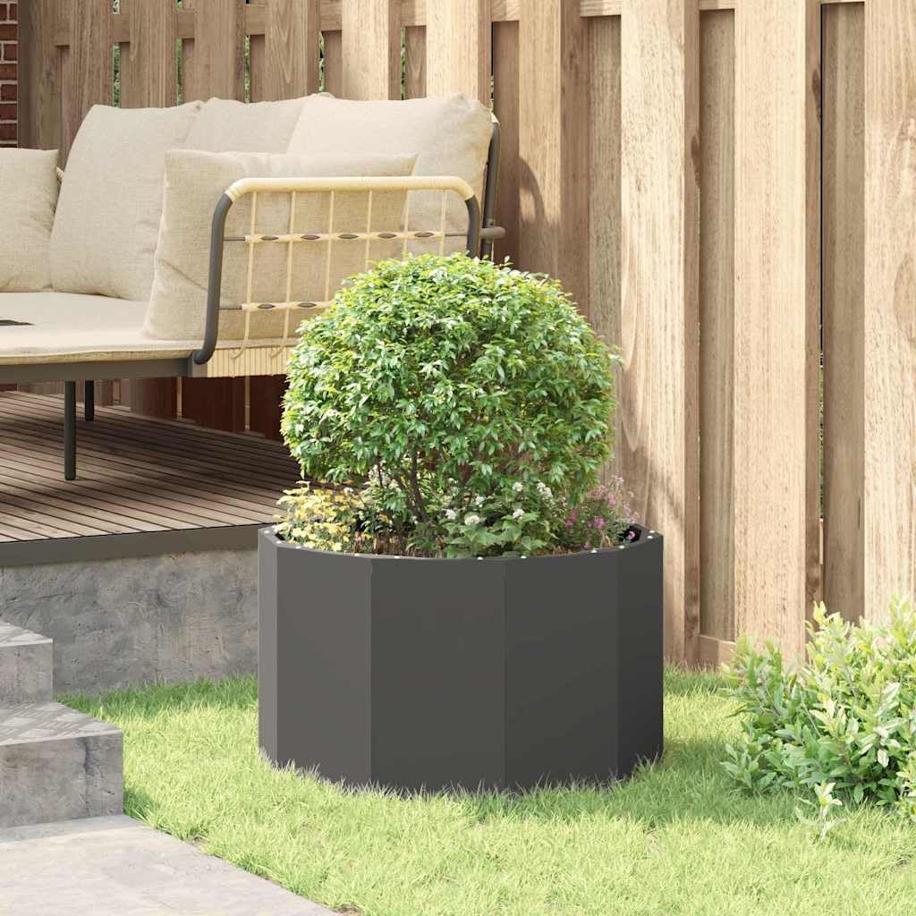 Maceta redonda de acero negro de 60 x 60 x 35 cm, diseño moderno y robustez para balcón, bancal elevado, cama de flores, jardineras, jardineras, exteriores, para jardín, terraza y patio