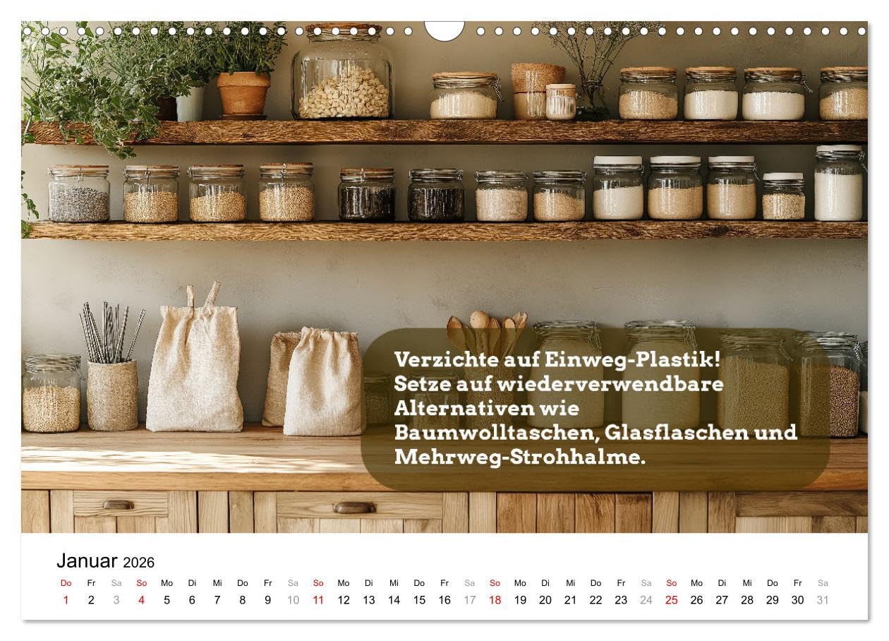 Nachhaltige Neujahrsvorsätze - Der umweltfreundliche Jahreskalender (Wandkalender 2026 DIN A3 quer), CALVENDO Monatskalender: Öko-Kalender für ... für die ganze Familie - auch als Geschenk.