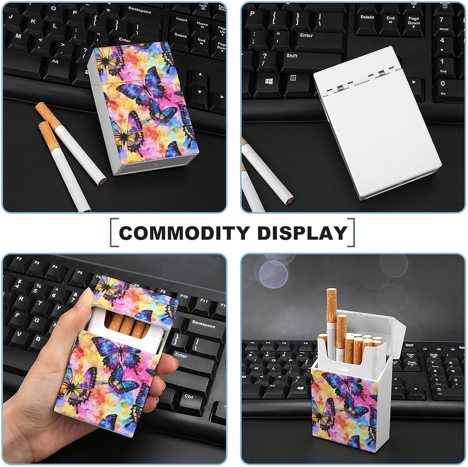 Tie Dye Butterfly Watercolor Cigarette Holder Case 100mm Hard Box Cigar Protective Cover for Women Men