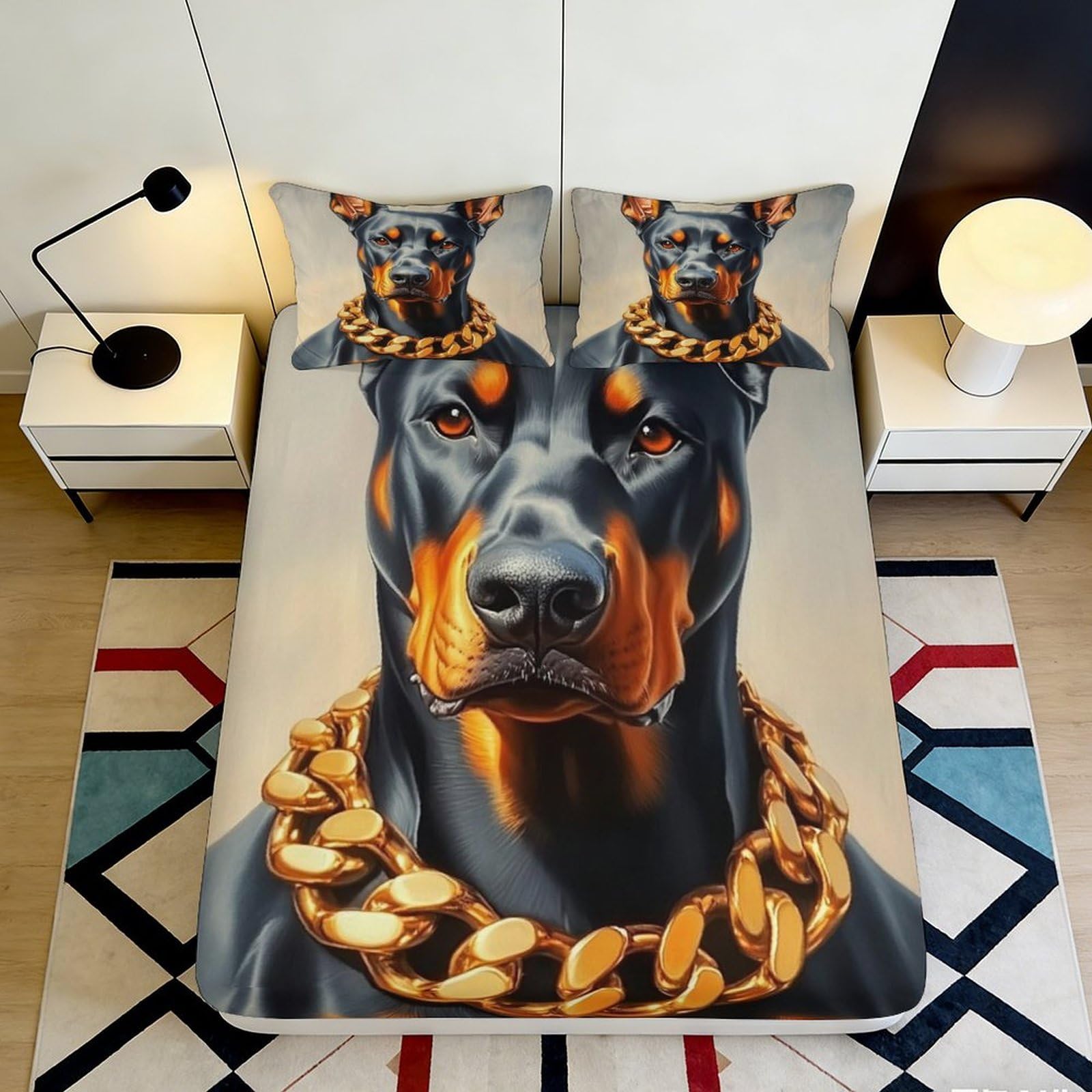Pnayamiorkfel Style-9 3D Printed Doberman Chain Fitted Sheet Microfiber Bedroom Decor Dog Bed Cover For Adult Teen Guest Room Easy Care 90X200x25cm