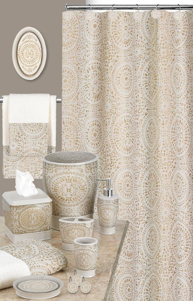 Popular Bath Shower Curtain, Vescade Collection, 70" x 72", Beige image 3