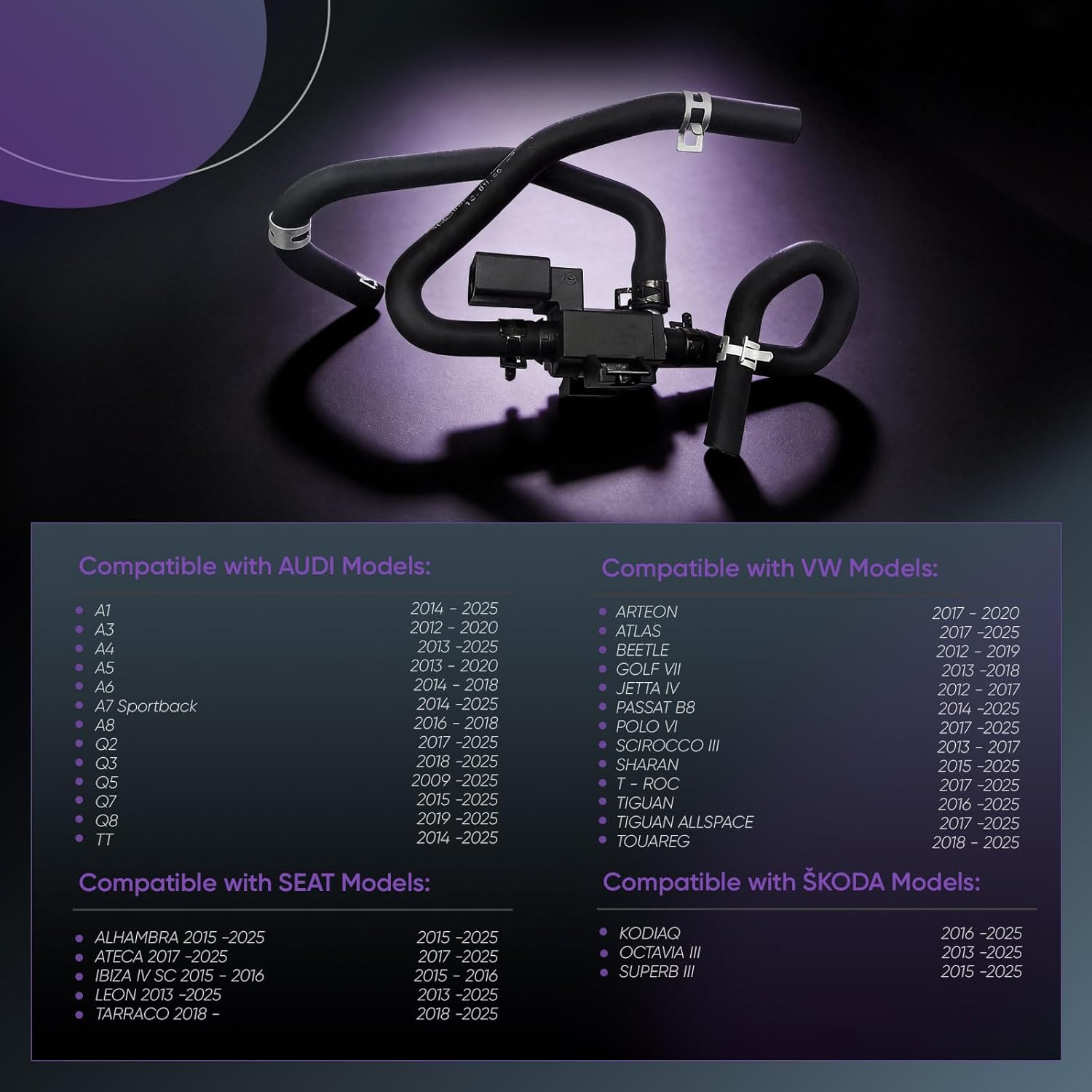 06H906283J 06H906283E Tubercharger Solenoid Valve 06H906283F EA888 1.8/2.0T Replacement For VW Golf Jetta Tiguan Passat Audi A1 A4 A5 A6 A7 A8 Q3 Q5 Q8 TT Seat Skoda