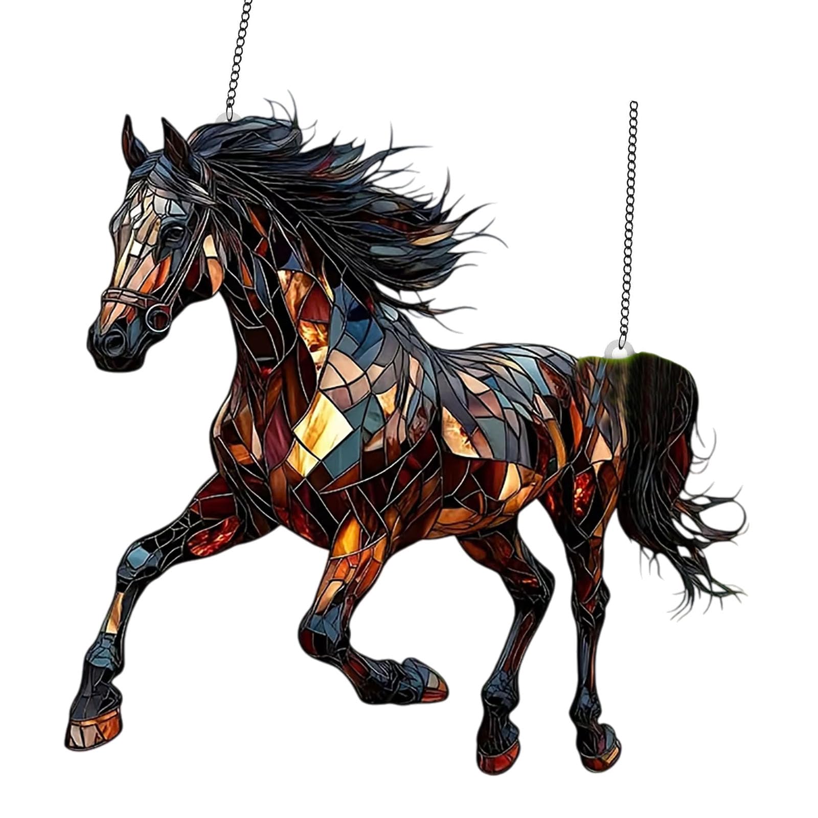 Colorful Running Horse Suncatchers Stained Glass Window Hanging Glass Panel with Chain Sun Catchers Decors Running Horse Sun Catchers