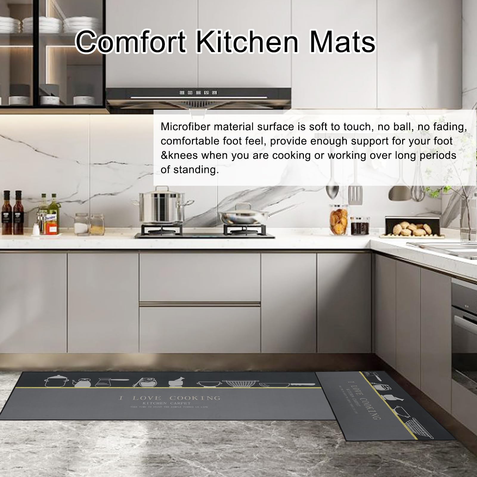 Ensemble de Tapis de Cuisine Antidérapant Lavable 2 pièces 50x80 + 50x150 cm