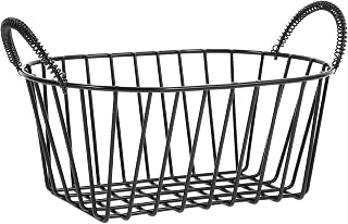 Vintage Iron Wire Fruit and Snack Basket with Handle, Compact Wire Storage Basket for Kitchen Countertop, Cosmetic and Bread Organizer, Dual-handle Tabletop Bin