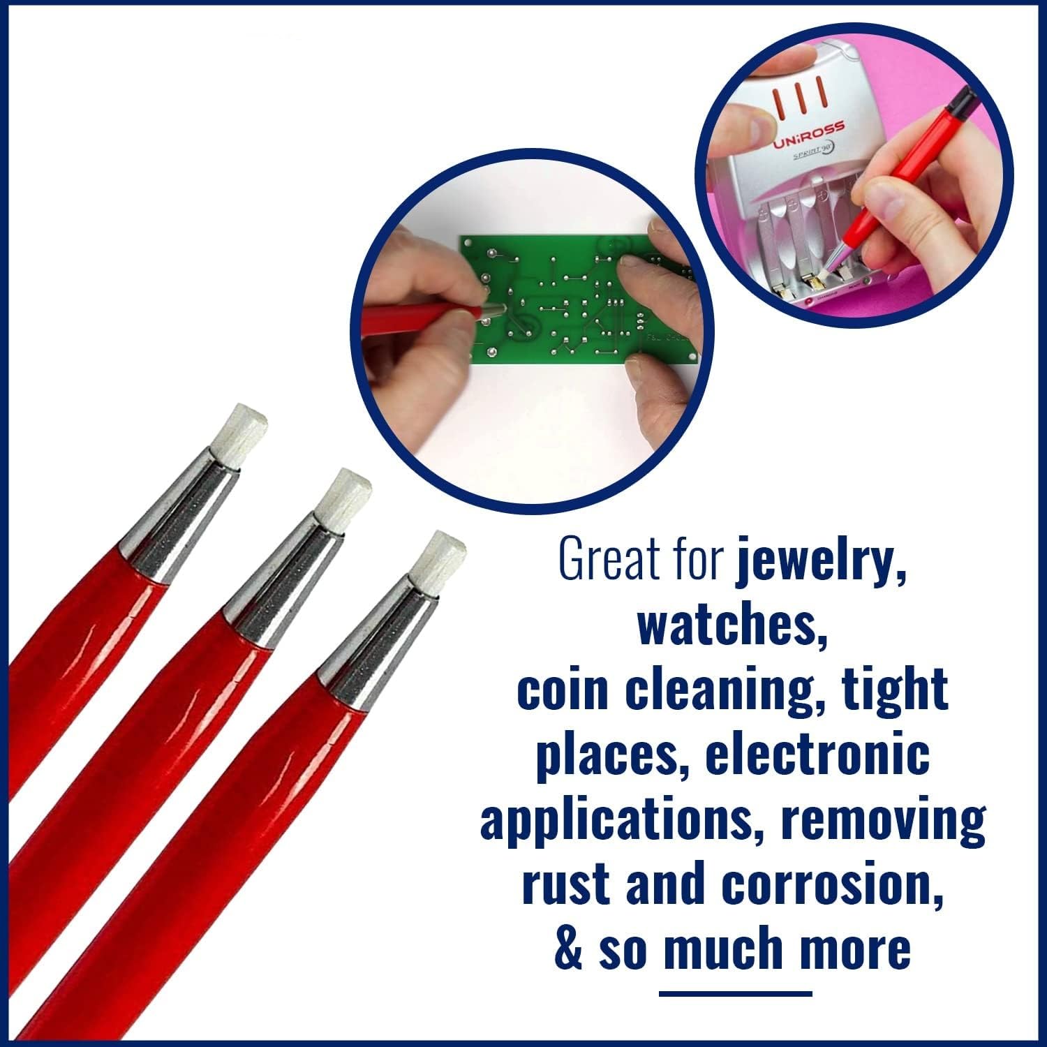 3-Piece Fiberglass Scratch Brush Pens for Jewelry, Watch, Coin & PCB Cleaning