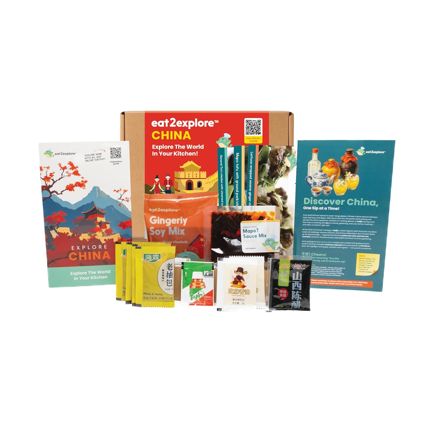 eat2explore Global Cooking Kit - Authentic Recipes, Essential Spices, Cultural Fun & Expert Drink Pairings - Perfect for & Dinner Parties for Everybody (CHINA edition)