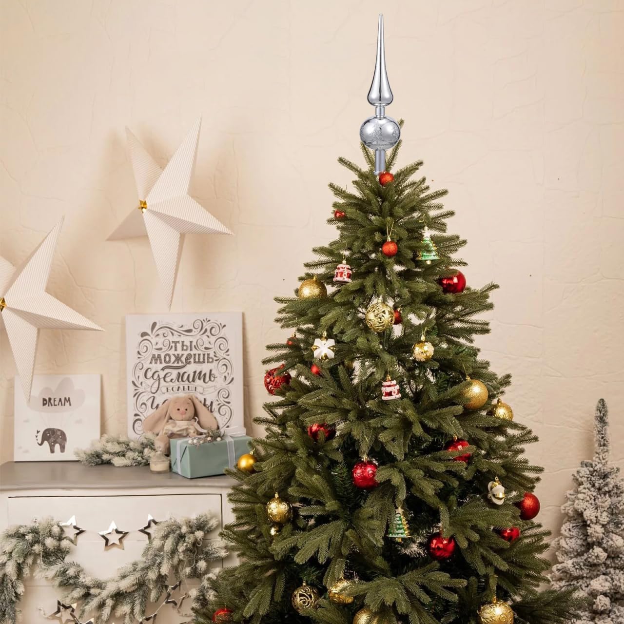 3 Pcs Christmas Tree Topper - 9 Inch Vintage Finial Plastic Finial Tree Topper - Mid Century Metallic Treee Ornament Decorative for Home Xmas Holiday Party Decorations - Image 9