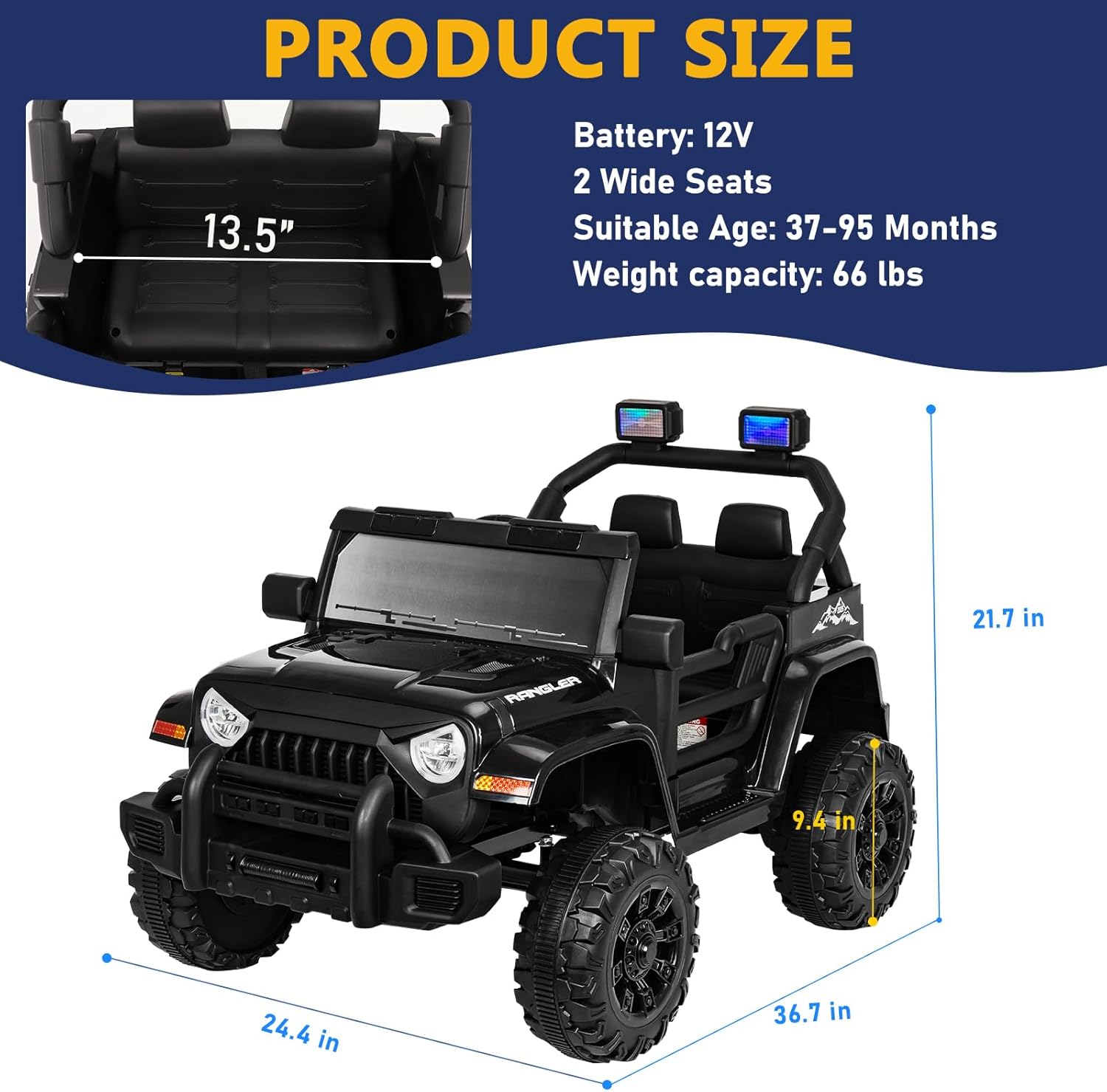 Hlivelood 12V Kids Electric Ride on Car, Power Wheels with Parents Remote Control, Kids' Electric Vehicles for Boys and Girls, Battery Powered Off-Road UTV Truck, w/MP3 Player, Headlights, Black