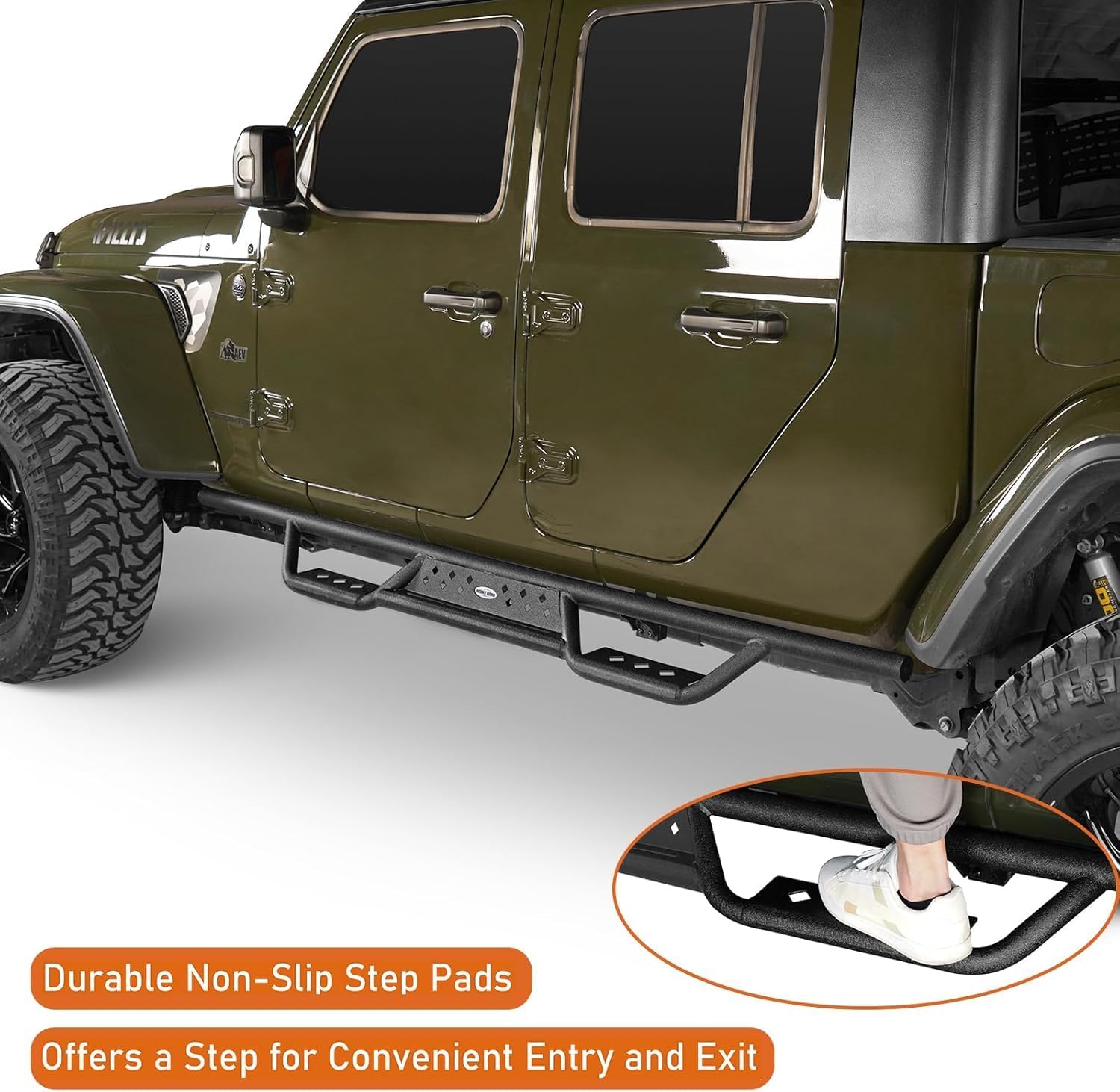 Hooke Road Gladiator 6.9" Drop Down Side Step Bars Running Boards Compatible with Jeep Gladiator JT 2020 2021 2022 2023 2024 2025 2026 Pickup Trucks